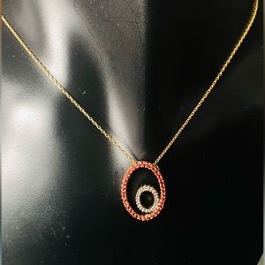 18K Yellow Gold Chain Necklace/ 14K Pendant Rubies Dia